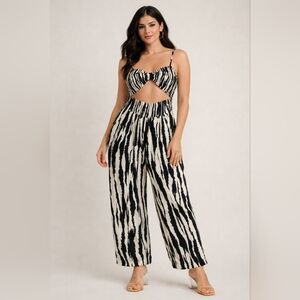 Windsor Black and White Strapless Smocked Wide-Leg Jumpsuit